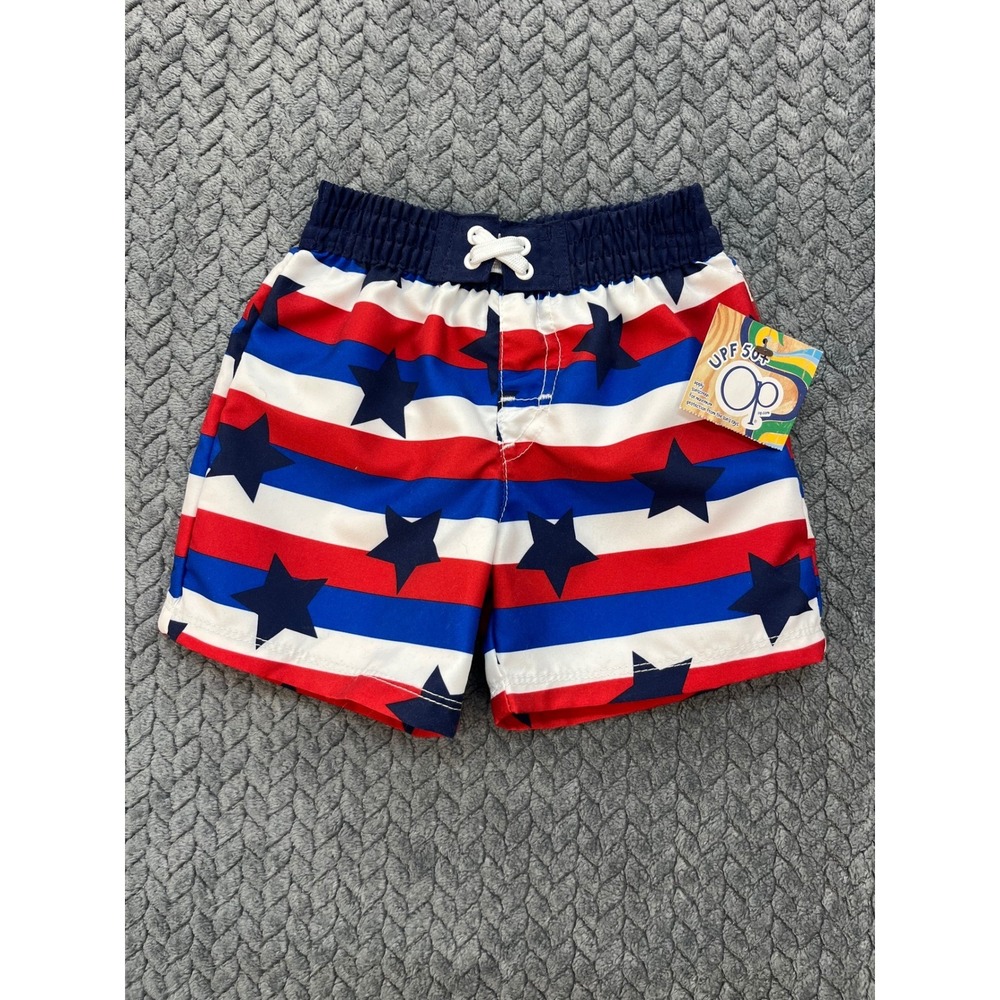 Stars Stripes Baby Boys Red White Blue Ocean Pacific Swim Trunks UPF 50+ 3-6M